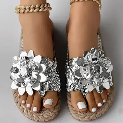 Women's Elegant Rhinestone Flower Flat Sandals