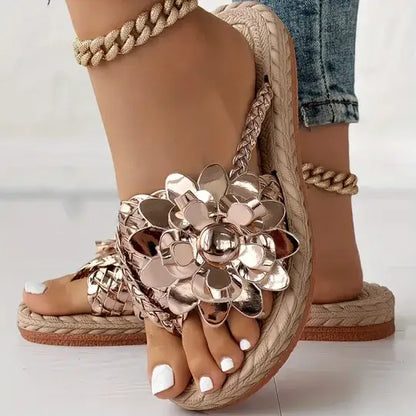 Women's Elegant Rhinestone Flower Flat Sandals