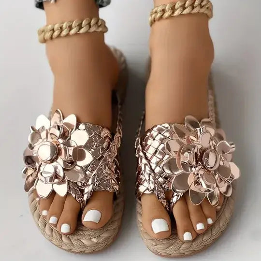 Women's Elegant Rhinestone Flower Flat Sandals