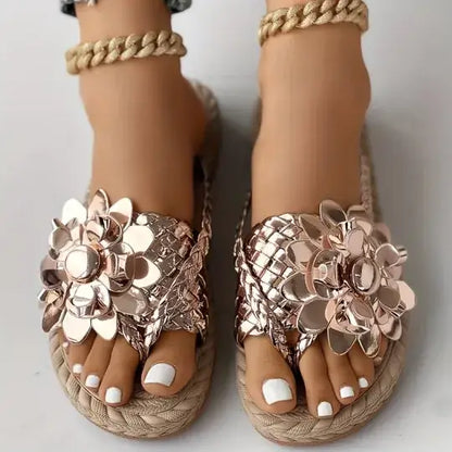 Women's Elegant Rhinestone Flower Flat Sandals
