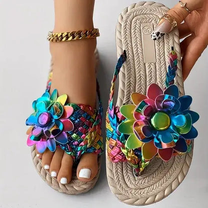 Women's Elegant Rhinestone Flower Flat Sandals