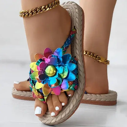 Women's Elegant Rhinestone Flower Flat Sandals