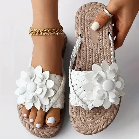 Women's Elegant Rhinestone Flower Flat Sandals