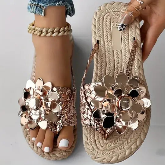 Women's Elegant Rhinestone Flower Flat Sandals