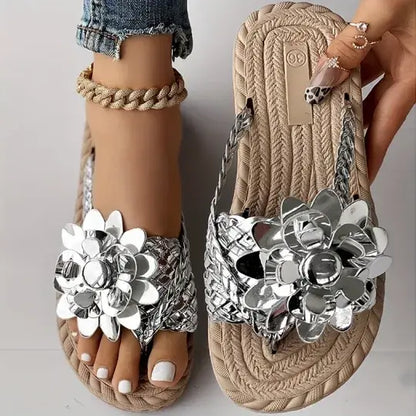 Women's Elegant Rhinestone Flower Flat Sandals
